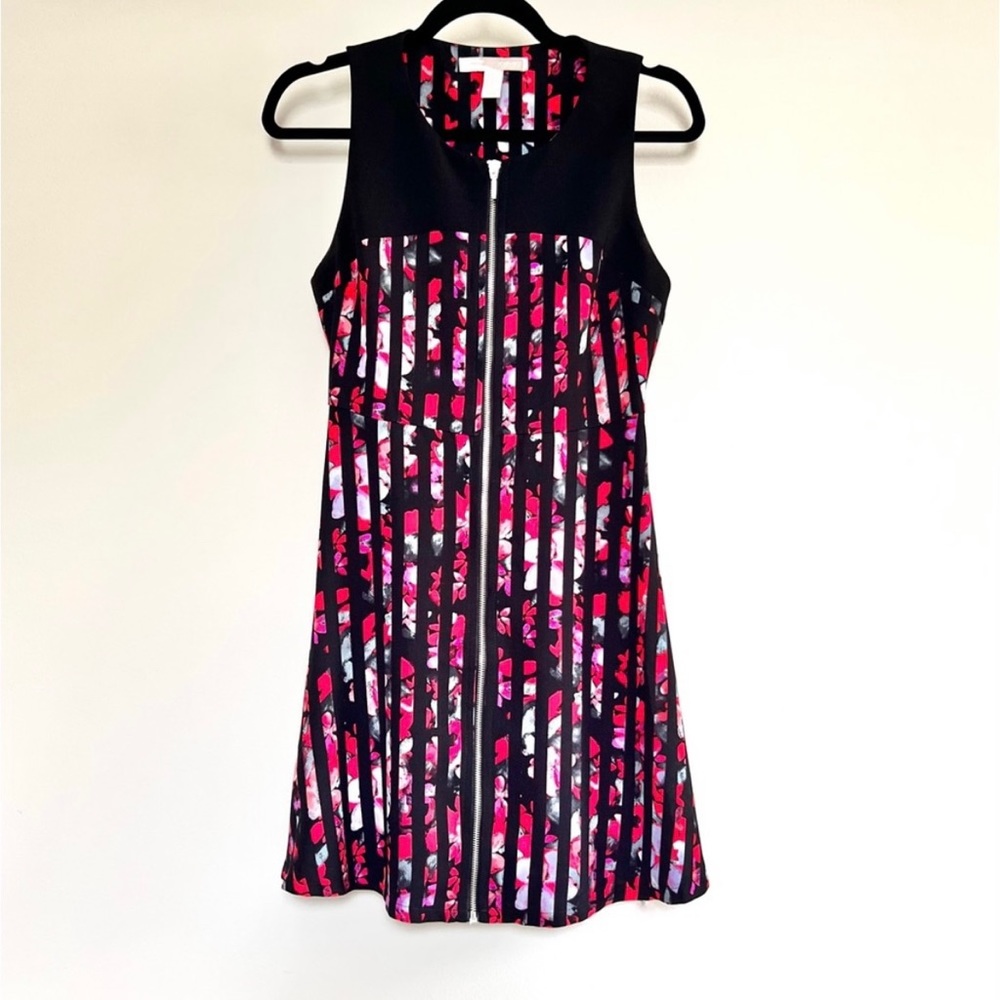 NWOT Forever 21 XS Floral Striped Front Zipper A-line Dress